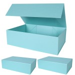 Aimyoo Blue Collapsible Gift Box with Magnetic Closure Lids 13.8x9x4.3 in, Bridesmaid Groomsmen Proposal Box, Large Rectangle Box for Present Graduation Storage 3 Pack