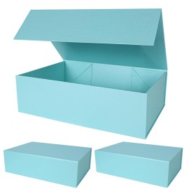 Aimyoo Blue Collapsible Gift Box with Magnetic Closure Lids 13.8x9x4.3 in, Bridesmaid Groomsmen Proposal Box, Large Rectangle Box for Present Graduation Storage 3 Pack