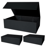 Aimyoo Galaxy Black Collapsible Gift Box with Magnetic Closure Lids 13.8x9x4.3 in, Bridesmaid Groomsmen Proposal Box, Large Rectangle Box for Present Graduation Storage 3 Pack