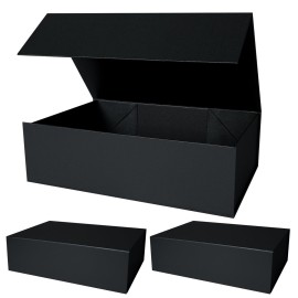 Aimyoo Galaxy Black Collapsible Gift Box with Magnetic Closure Lids 13.8x9x4.3 in, Bridesmaid Groomsmen Proposal Box, Large Rectangle Box for Present Graduation Storage 3 Pack