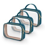 Wedama TSA Approved Toiletry Bag, 3 Pack Clear Makeup Bags with Handles, Quart Size Toiletry Bags, PVC Clear Cosmetic Bags for Women and Men, Carry on Airport Airline (Til Blue, Medium)