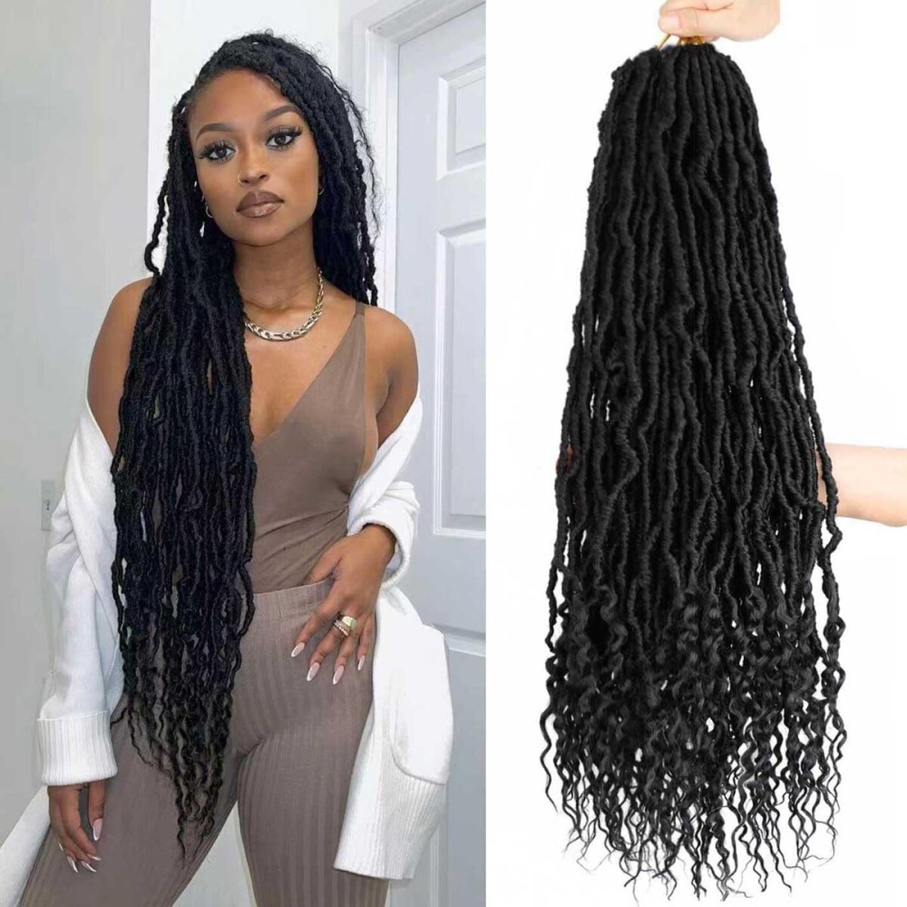 Mytarku 8 Packs 24 Inch Soft Locs With Curly Ends Faux Locs Crochet Hair Boho Braids Crochet Locs Hair for Women Crochet Dreads (24inch 8Pack 1B)