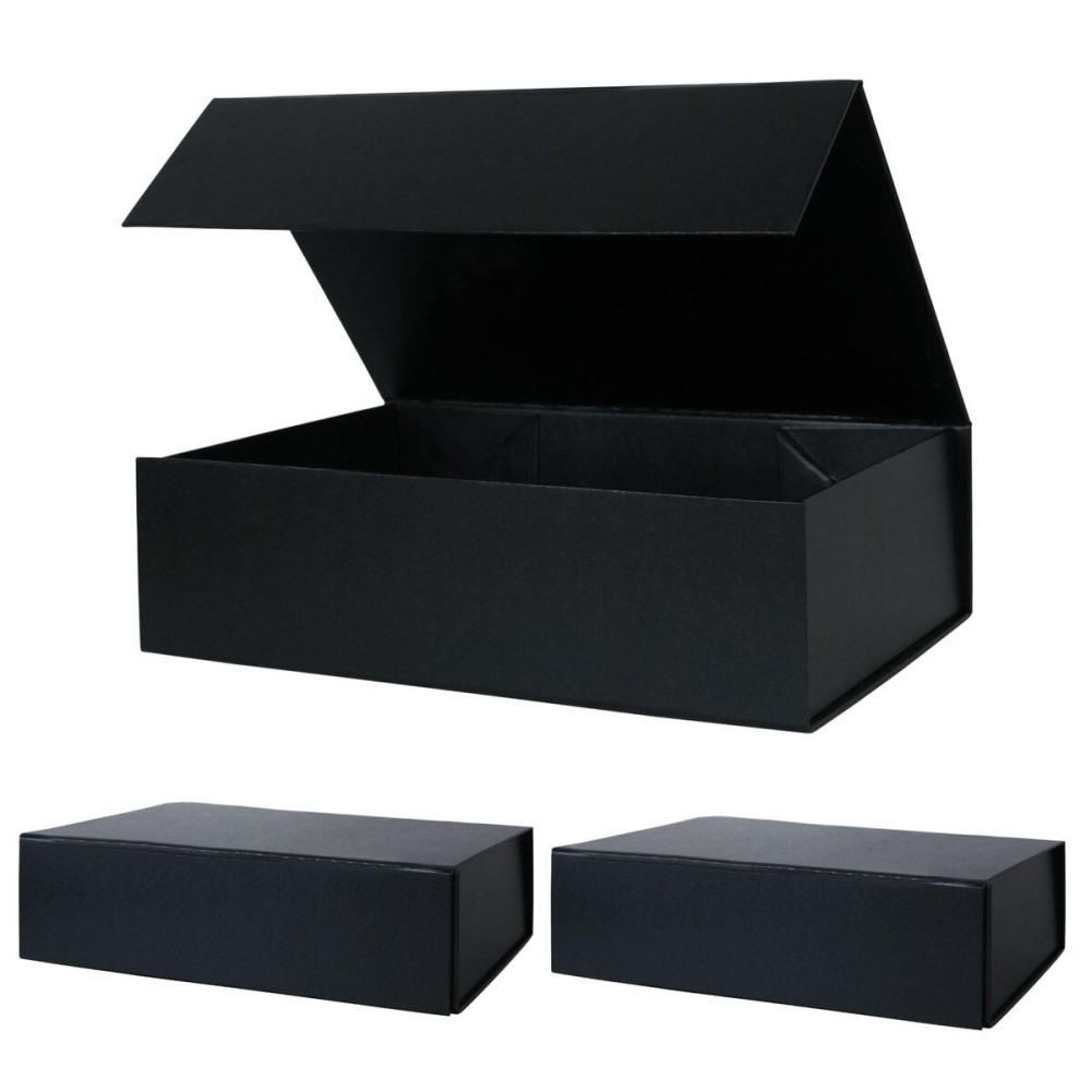 Aimyoo Galaxy Black Collapsible Gift Box with Magnetic Closure Lids 10.5x7x3 in, Bridesmaid Groomsmen Proposal Box, Medium Rectangle Box for Present Graduation Storage 3 Pack