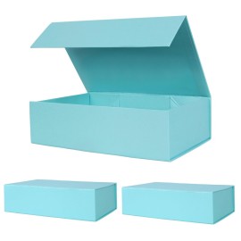 Aimyoo Blue Collapsible Gift Box with Magnetic Closure Lids 10.5x7x3 in, Bridesmaid Groomsmen Proposal Box, Medium Rectangle Box for Present Graduation Storage 3 Pack