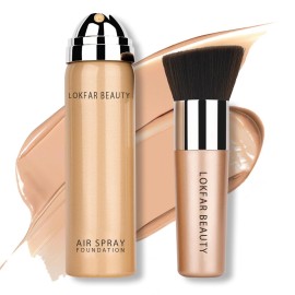 LOKFAR AirBrush Foundation Spray, Silky Mist Spray Makeup Kit with Brush, Full Coverage Foundation for Smooth Radiant Finish, Formula Breathable Lightweight Hydrating | 03 Warm Peach