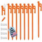 Eurmax USA 10 inch Multiuse Heavy Duty Steel Tent Stakes Tarp Pegs Camping Stakes for Outdoor Camping Canopy and tarp with 4 Ropes 10FT Length,8pcs(Orange)