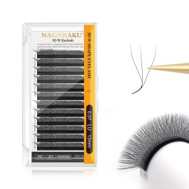 NAGARAKU 3D W Shape Eyelash Extension Supplies Natural Soft Volume 0.07mm LU curl 13mm Premade Fans Faux Mink Matte Black Cluster Easy Fanning False Lashes