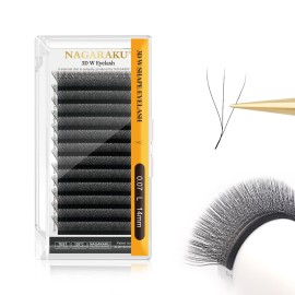 NAGARAKU 3D W Shape Eyelash Extension Supplies Natural Soft Volume 0.07mm L curl 14mm Premade Fans Faux Mink Matte Black Cluster Easy Fanning False Lashes