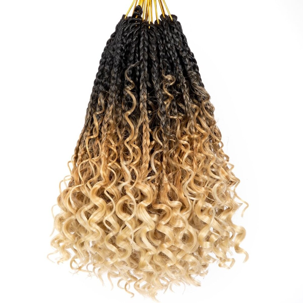 Beverlee 10 Inch 8 Packs Boho Box Braids Goddess Box Braids Crochet Hair Bohemian Hippie Braids Braiding Hair Box Braids with Curly Ends Messy Pre-looped Synthetic Crochet Hair for Black Women