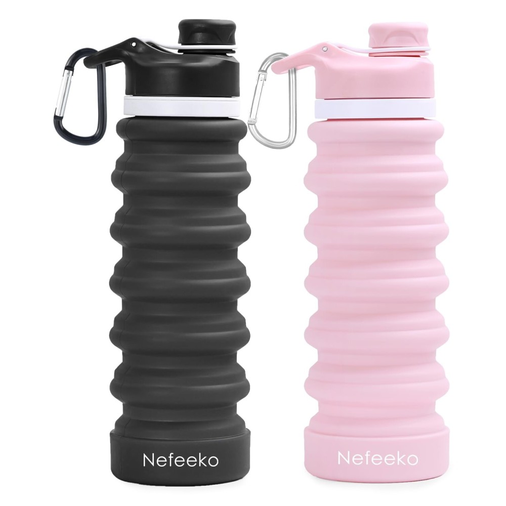 Nefeeko Collapsible Water Bottle, 2 Pack 26oz Silicone Foldable Water Bottles Leakproof BPA Free Travel Water Bottles with Carabiner, Portable Sport Water Bottles for Hiking Outdoor Indoor Sport