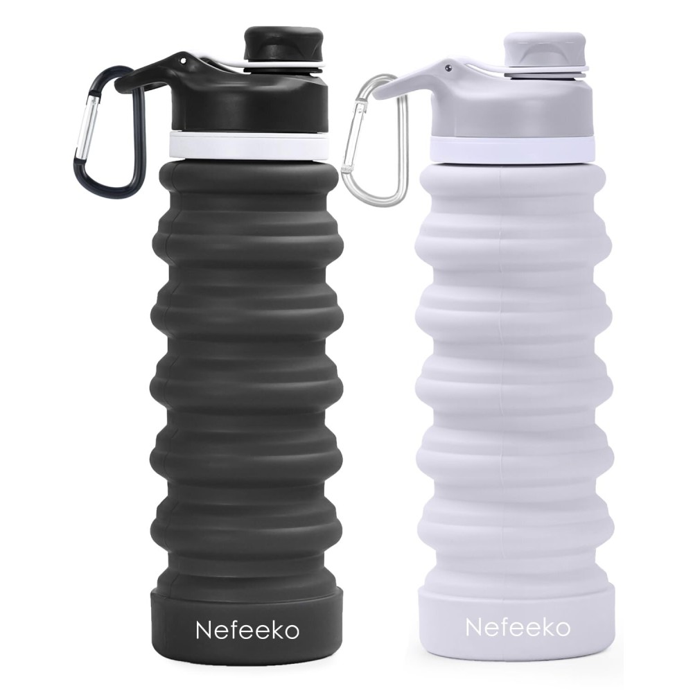 Nefeeko Collapsible Water Bottle, 2 Pack 26oz Silicone Foldable Water Bottles Leakproof BPA Free Travel Water Bottles with Carabiner, Portable Sport Water Bottles for Hiking Outdoor Indoor Sport