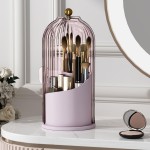 YOOLENS Makeup Brush Holder with Lid 360 Rotating Clear Dustproof Make Up Organizers for Vanity Bathroom Countertop, Pink