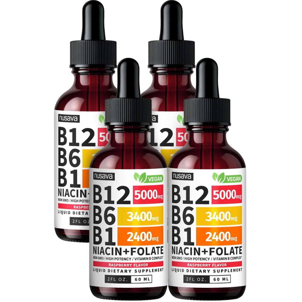 (2 Pack) Vitamin B12 and B6 Liquid Drops, B12 Sublingual Vitamin B Complex - B 12 Vitamin 5000mcg - B12 Methylcobalamin for Energy, Brain, and Heart Support with 27,200 mcg, Raspberry, 80 Servings