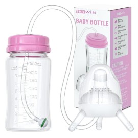 TidyFriend Anti-Colic Baby Bottle for Breastfeeding Babies 8oz, Baby Bottle with Straw for Convenient Feeding (Pink)