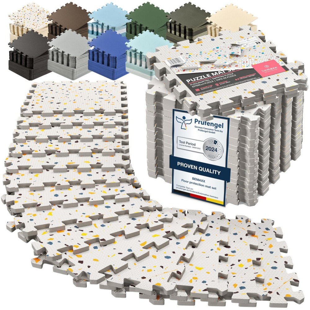 bemaxx Gym Mats Set - 18 pcs EVA Interlocking Foam Floor Tiles (12.6x12.6x0.4) 18sqft Protective Gym Flooring Sports Home Workout Exercise Mats Puzzle Garage Fitness Play-Room Garage Pool Treadmill