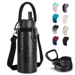 KXIAOCHEN Insulated Water Bottle, Stainless Steel Water Bottle, 2 Lids (Straw and Handle Lid),Wide Mouth Metal Water Bottles Keep Hot and Cold, Double Walled, Thermo Mug, Metal Canteen