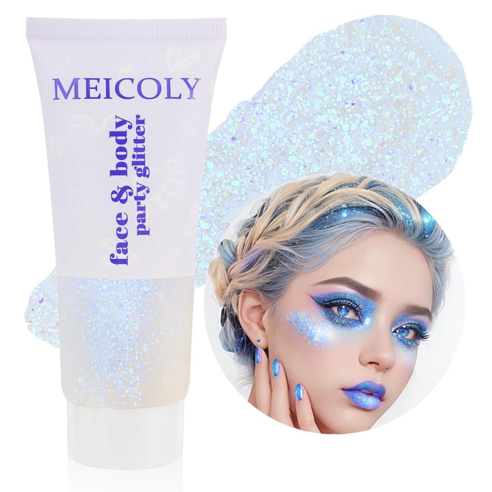 MEICOLY Sparkling Blue Body Glitter,Halloween Face Glitter,Color Changing Glitter Gel for Body,Face,Hair,Lip,Eye,Long Lasting Sequins Glitter Face Paint,Festival Party Glitter Makeup,50ml