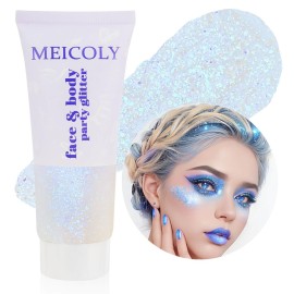 MEICOLY Sparkling Blue Body Glitter,Halloween Face Glitter,Color Changing Glitter Gel for Body,Face,Hair,Lip,Eye,Long Lasting Sequins Glitter Face Paint,Festival Party Glitter Makeup,50ml
