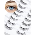Eyelashes Wispy Natural Lashes 12mm Short Strip Lashes Thinner Band 3D Volume Fake Eyelashes Siligli Eyelashes C Curl False Lashes Pack 7 Pair