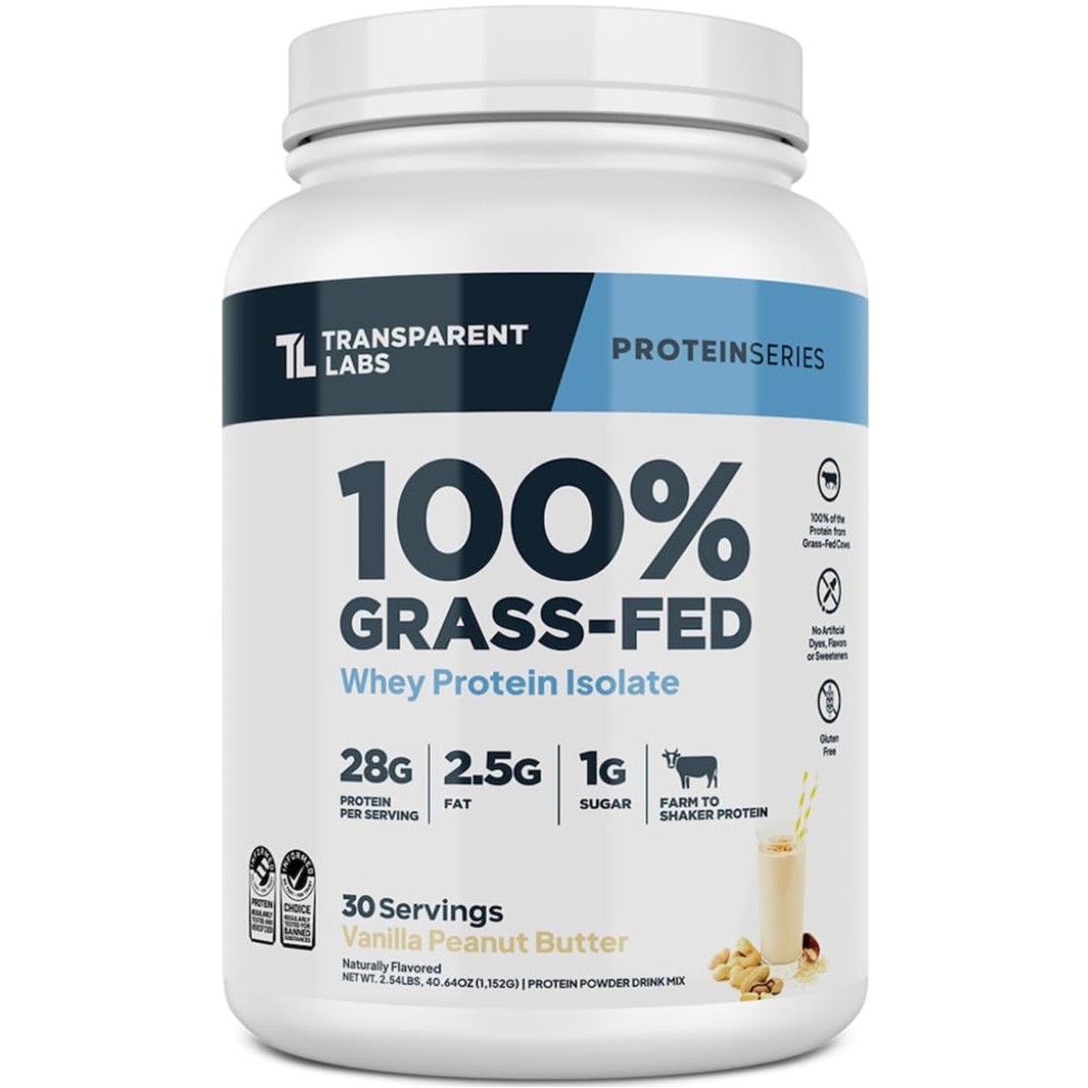 Transparent Labs Grass-Fed Whey Protein Isolate - Naturally Flavored, Gluten Free Whey Protein Powder with 28g of Protein per Serving & 9 Amino Acids - 30 Servings, Vanilla Peanut Butter