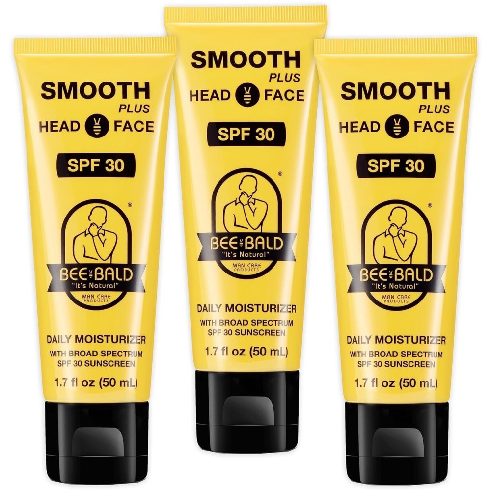 Bee Bald SMOOTH PLUS Head & Face Moisturizer with SPF 30 Sunscreen Lotion Protecting Skin From Harmful UVA/UVB Rays While Hydrating, Moisturizing and Toning, 1.7 Fl Oz (Pack of 3)