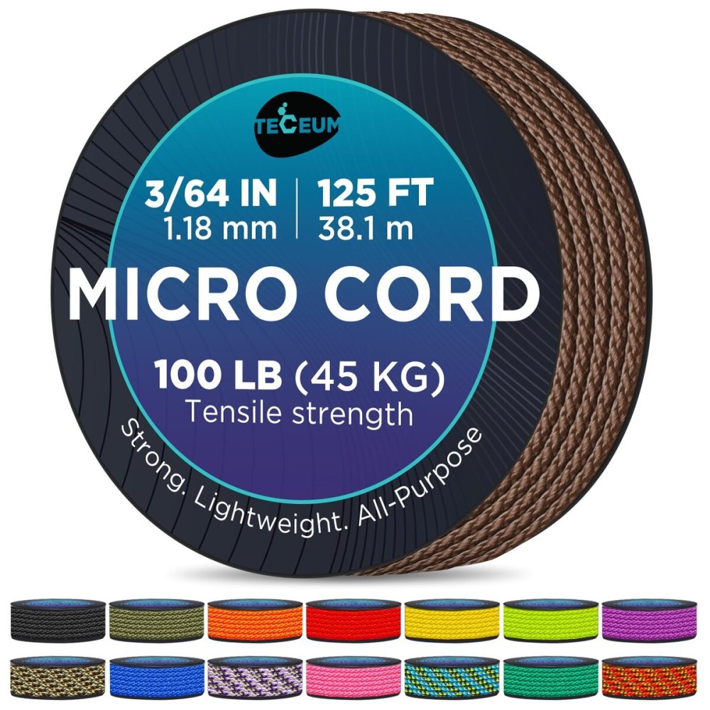 TECEUM Micro Paracord - Copper Brown - 1.18 mm x 125 ft - Micro Utility Cord - Thin Braided Paracord Rope Nylon Polyester - Wind Chime Replacement - Survival Strong String 345c