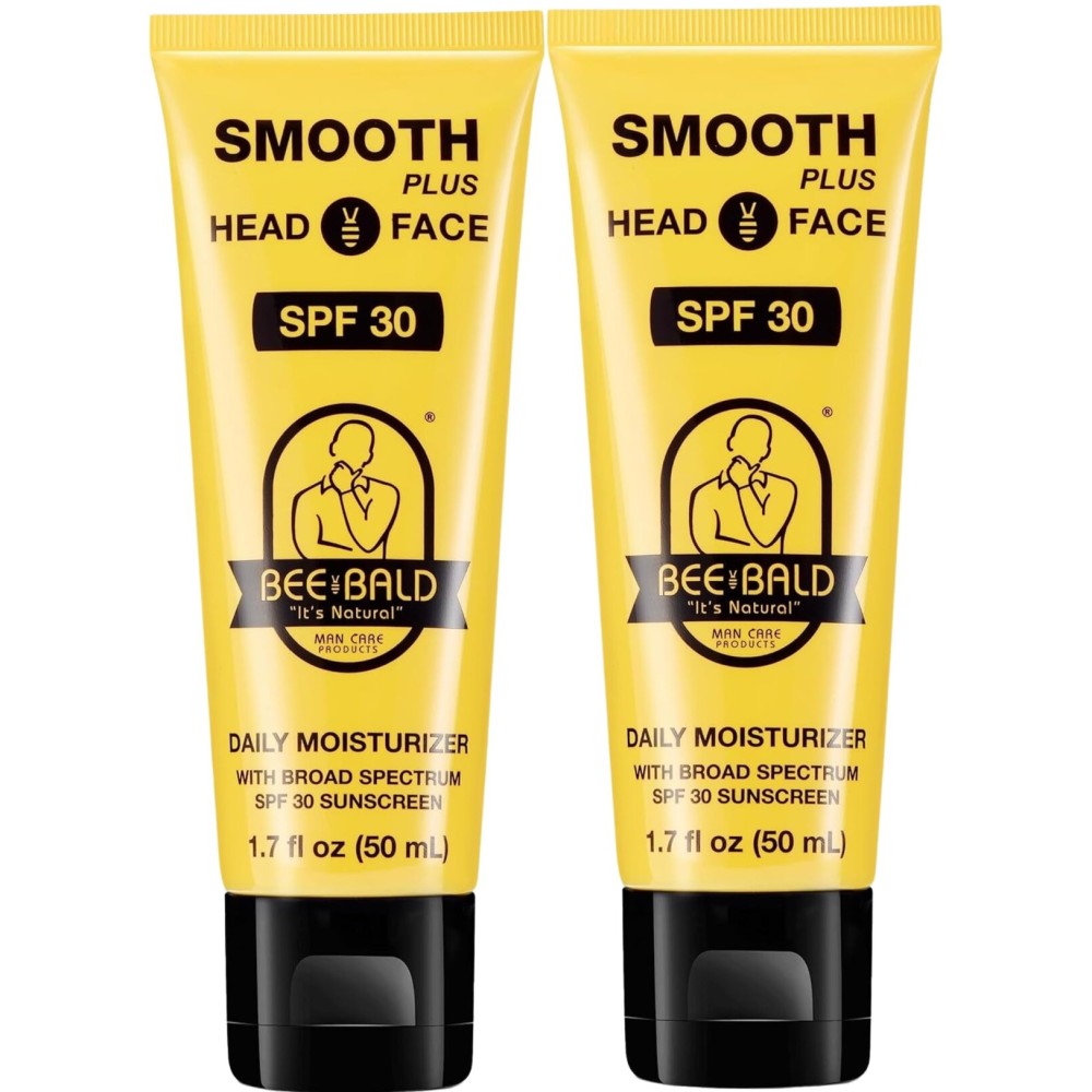Bee Bald SMOOTH PLUS Head & Face Moisturizer with SPF 30 Sunscreen Lotion Protecting Skin From Harmful UVA/UVB Rays While Hydrating, Moisturizing and Toning, 1.7 Fl Oz (Pack of 2)