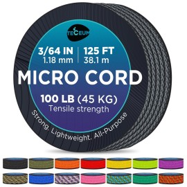 TECEUM Micro Paracord - Graphite Gray - 1.18 mm x 125 ft - Micro Utility Cord - Thin Braided Paracord Rope Nylon Polyester - Wind Chime Replacement - Survival Strong String 073c