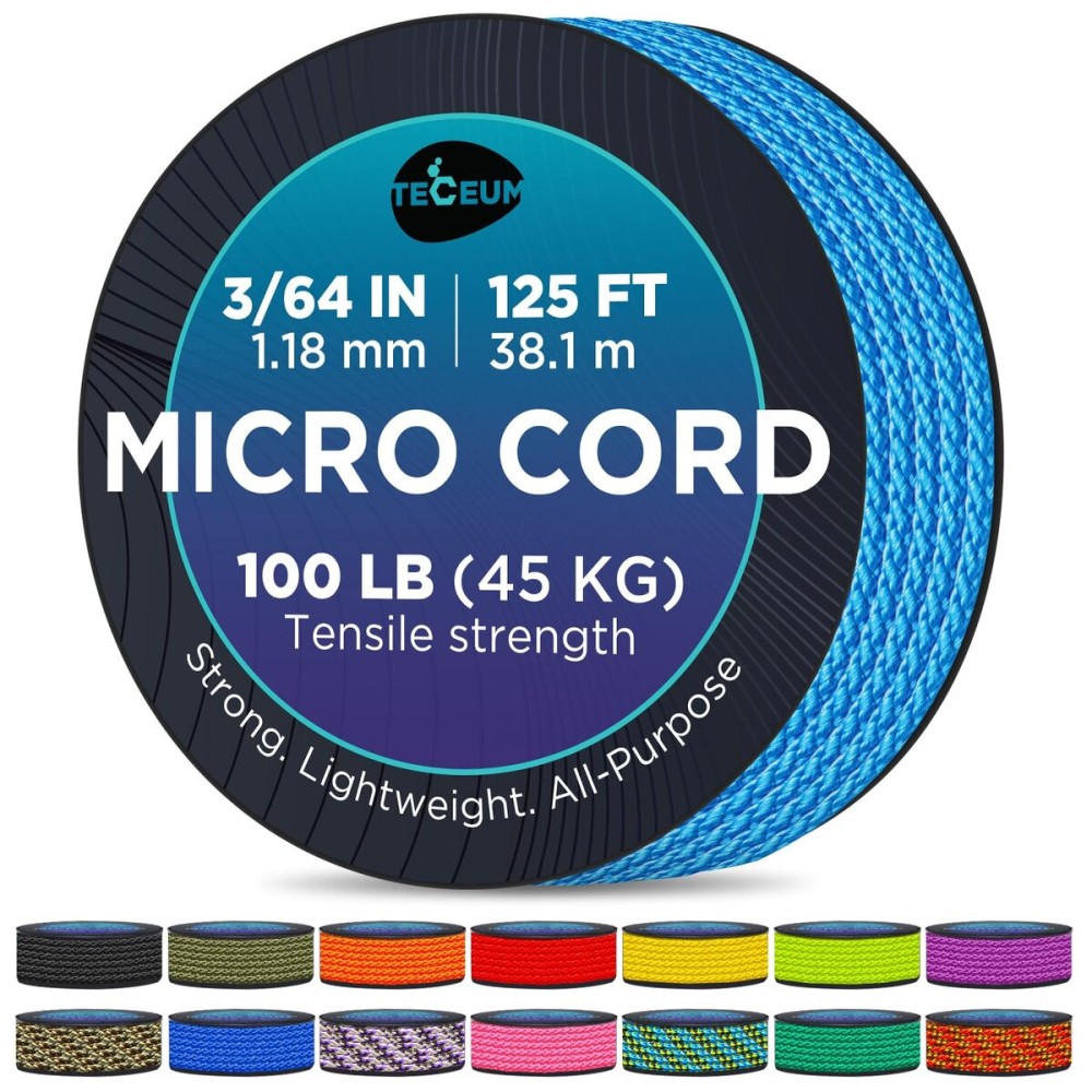 TECEUM Micro Paracord - Ice Mint - 1.18 mm x 125 ft - Micro Utility Cord - Thin Braided Paracord Rope Nylon Polyester - Wind Chime Replacement - Survival Strong String 049c