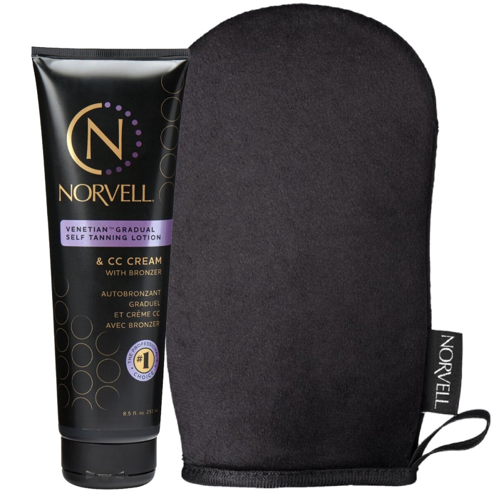 Norvell Tanning Bundle: Self Tan Extender Lotion, 8,5 fl. oz. + Streak Free Tan Applicator Mitt - Premium After Tanning Lotion Moisturizer and Washable Mitt for Flawless Results