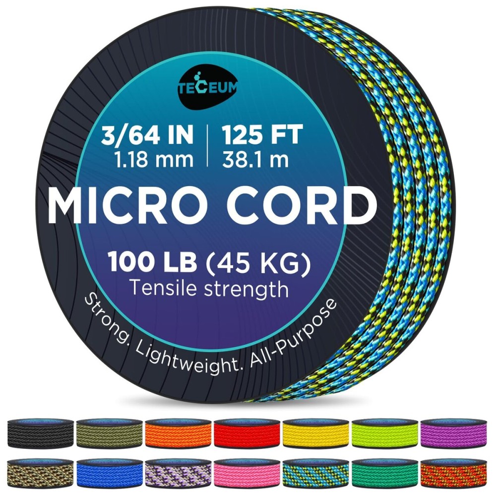 TECEUM Micro Paracord - Aquatica - 1.18 mm x 125 ft - Micro Utility Cord - Thin Braided Paracord Rope Nylon Polyester - Wind Chime Replacement - Survival Strong String 0621