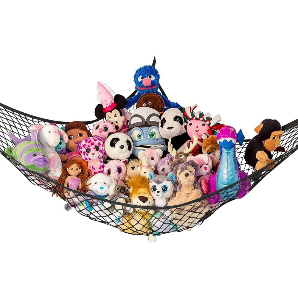 Lilly\'s Love Large Stuffed Animal Hammock | Corner Hanging Organizer, Stuffed Animal Storage | Easy to Hang Plushie Net w/Included Anchors & Hooks | Cute Room & Bedroom Decor (Black)
