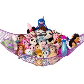 Lilly\'s Love Large Stuffed Animal Hammock | Corner Hanging Organizer, Stuffed Animal Storage | Easy to Hang Plushie Net w/Included Anchors & Hooks | Cute Room & Bedroom Decor (Purple)