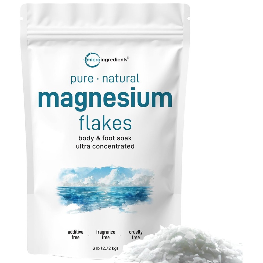Micro Ingredients Magnesium Flakes, 6lbs | Great Alternative to Epsom Salt for Foot & Body Bath Soaks | High Absorption | Natural Magnesium Chloride Minerals | Relaxation & Skin Hydration Support