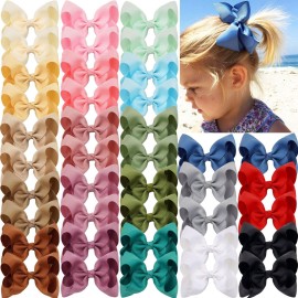 JOYOYO 40Pcs 4.5 Hair Bows Alligator Clips, Grosgrain Ribbon Girls Bows Clips Barrettes Hair Accessories for Baby Girls Toddlers Kids Teens (4.5inch,20 Colors in Pairs)