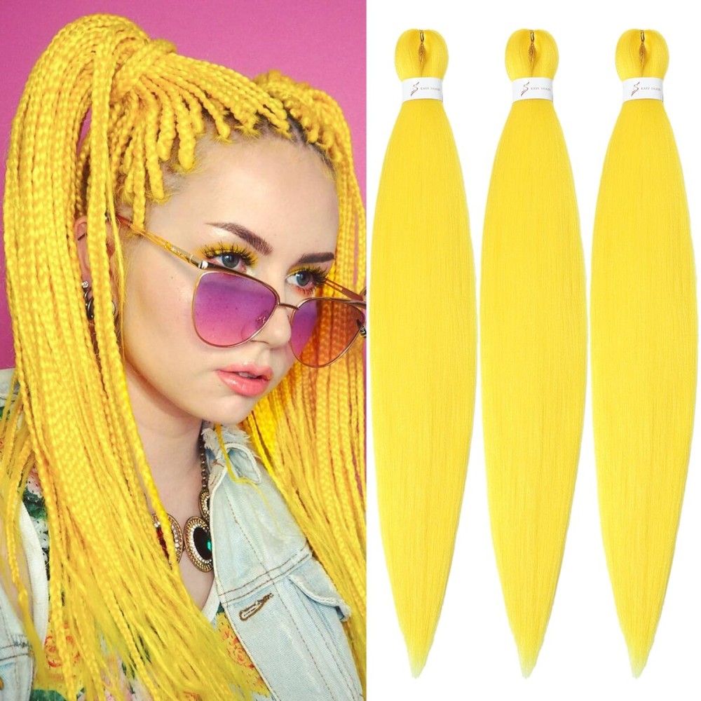 Yellow Braiding Hair Pre-Stretched Hair Extensions Braiding hair 26 inch 3 Packs Synthetic Crochet Braids, Hot Water Setting Professional Soft Yaki Texture. (26inch(3Packs),Yellow)