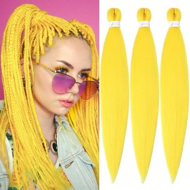 Yellow Braiding Hair Pre-Stretched Hair Extensions Braiding hair 26 inch 3 Packs Synthetic Crochet Braids, Hot Water Setting Professional Soft Yaki Texture. (26inch(3Packs),Yellow)