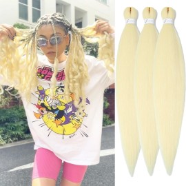 Blonde Braiding Hair Pre Stretched 26inch 3 Packs Braiding hair Extensions Synthetic Crochet Braids, Hot Water Setting Professional Soft Yaki Texture. (26inch(3Packs),613)