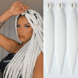 Braiding Hair Pre Stretched 26inch 3 Packs White Braiding hair Extensions Synthetic Crochet Braids, Hot Water Setting Professional Soft Yaki Texture. (26inch(3Packs),White)