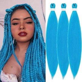 Pre Stretched Braiding Hair 26inch 3 Packs Blue Braiding hair Extensions Synthetic Crochet Braids, Hot Water Setting Professional Soft Yaki Texture. (26inch(3Packs),SKY-BLUE)