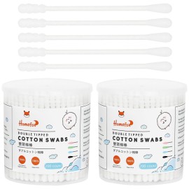 HOMEFOX Cotton Swabs Spiral Slim - 400 Count Organic Cotton Buds Double Side Tightly Wrapped Cotton Tips Paper Stick Soft Gentle Lint-Free Cruelty-Free, Round & Spiral (White)
