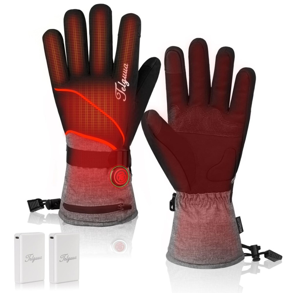 Telguua Heated Gloves for Women Men,Electric Rechargeable Heated Work Glove Ski Mitten Waterproof Touchscreen Heated Gloves (Grey, XL)