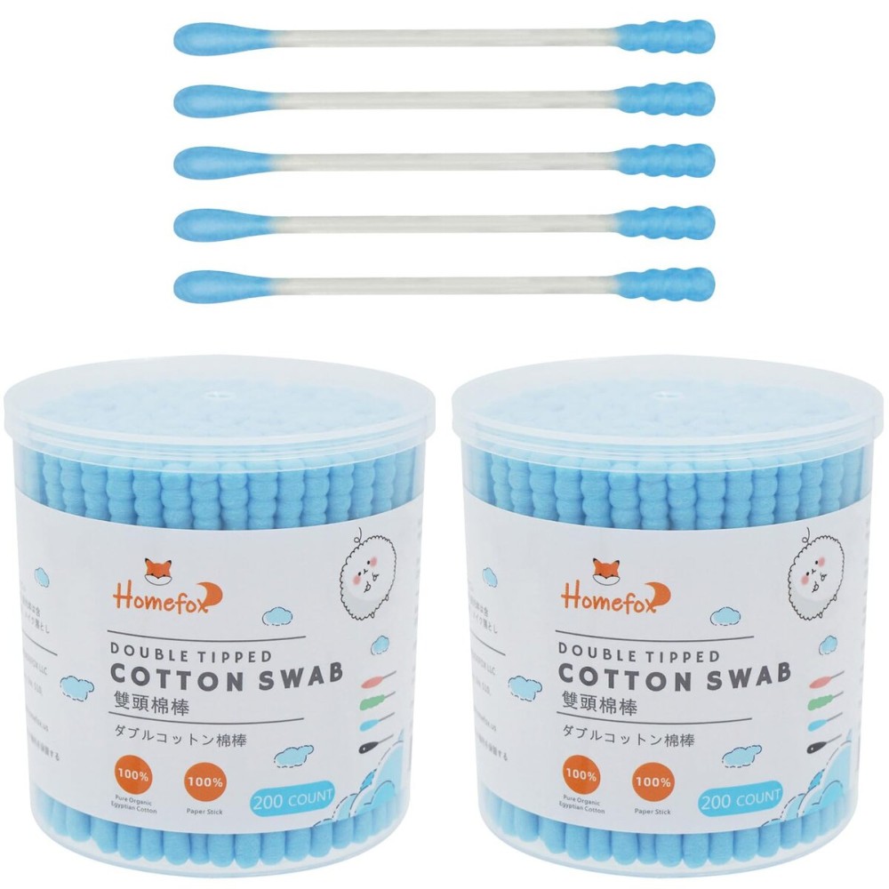 HOMEFOX Blue Cotton Swabs Spiral - 400 Count Organic Cotton Buds Double Side Tightly Wrapped Cotton Tips Paper Stick Soft Gentle Lint-Free Cruelty-Free, Round & Spiral (Blue)