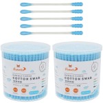 HOMEFOX Blue Cotton Swabs Spiral - 400 Count Organic Cotton Buds Double Side Tightly Wrapped Cotton Tips Paper Stick Soft Gentle Lint-Free Cruelty-Free, Round & Spiral (Blue)