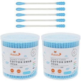 HOMEFOX Blue Cotton Swabs Spiral - 400 Count Organic Cotton Buds Double Side Tightly Wrapped Cotton Tips Paper Stick Soft Gentle Lint-Free Cruelty-Free, Round & Spiral (Blue)