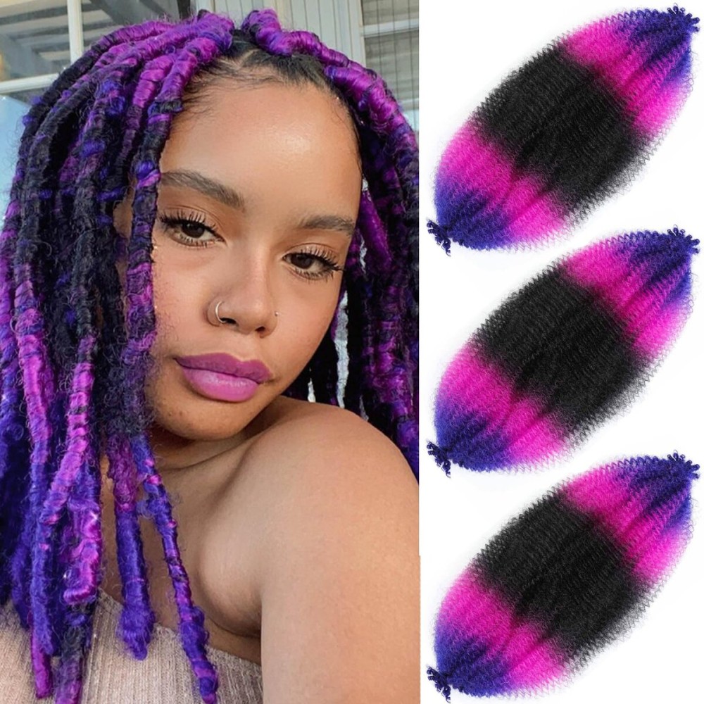 Hbegant Afro Twist Hair 24 Inch 3 Packs, Springy Afro Twist Hair Pre Fluffed Spring Twist Hair Pre Stretched Wrapping Hair for Soft Locs Hair Extensions (24 Inch (Pack of 3), 1B/Purple/Blue