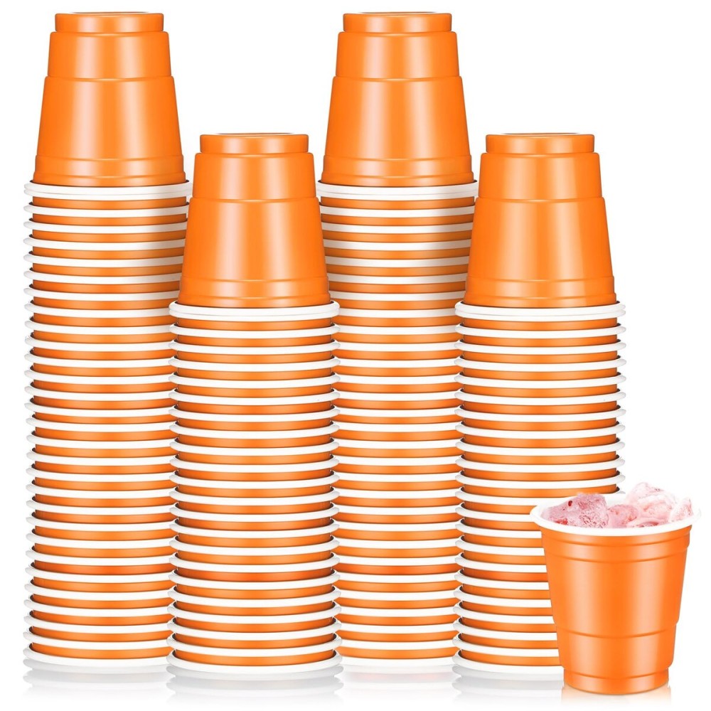 Roshtia 100 Pack 2 oz Christmas Plastic Shot Cups, Mini Disposable Shot Glasses 2 oz Party Cups for Wedding Christmas Winter Party, Beer Taste Serving, Snacks(Orange)