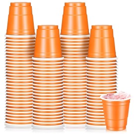 Roshtia 100 Pack 2 oz Christmas Plastic Shot Cups, Mini Disposable Shot Glasses 2 oz Party Cups for Wedding Christmas Winter Party, Beer Taste Serving, Snacks(Orange)