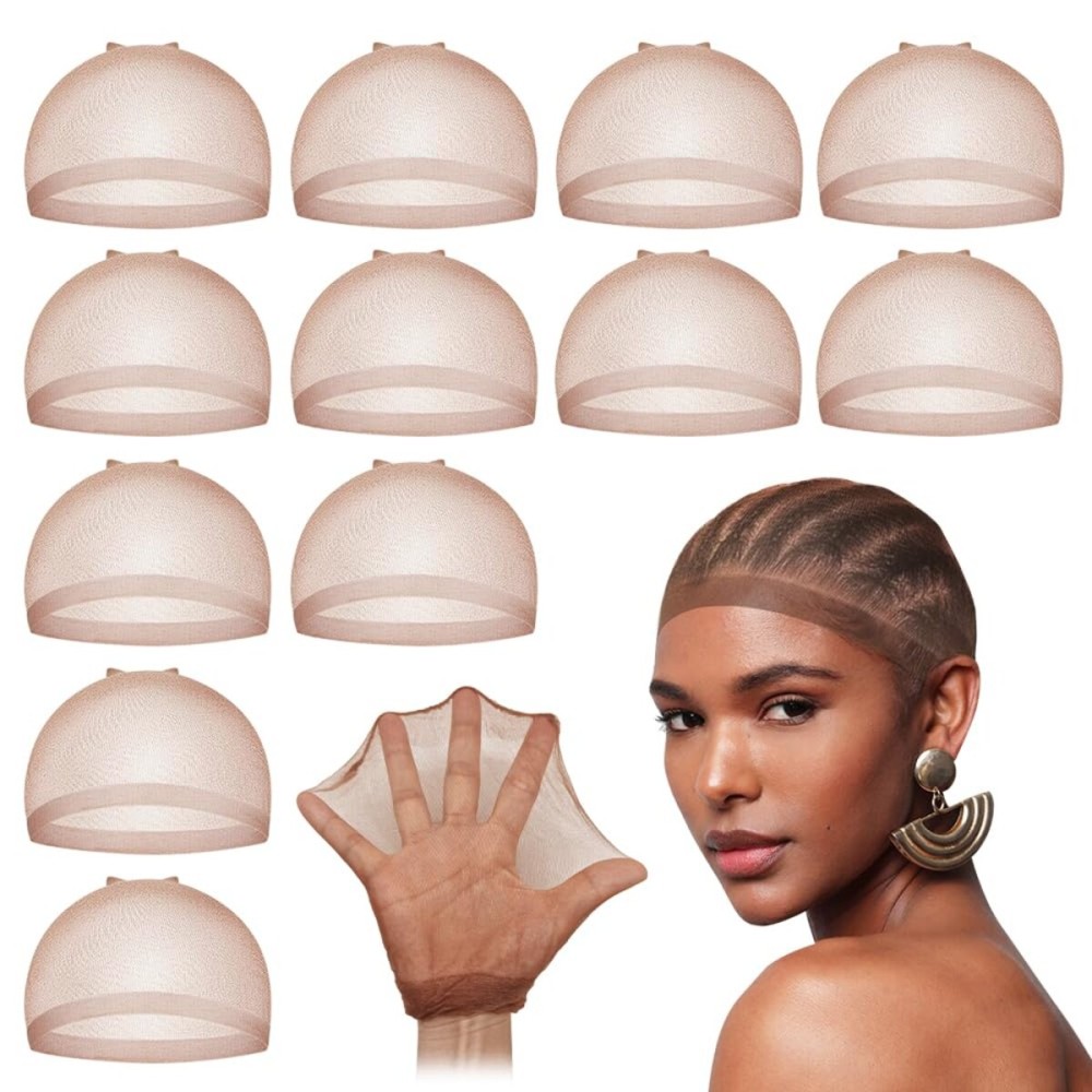 Dreamlover HD Wig Cap for Women, HD Caps for Wig, Bald Cap for Woman, Stocking Caps for Wigs, Transparent Wig Cap for Lace Front Wig, Dark Brown, 12 Pieces