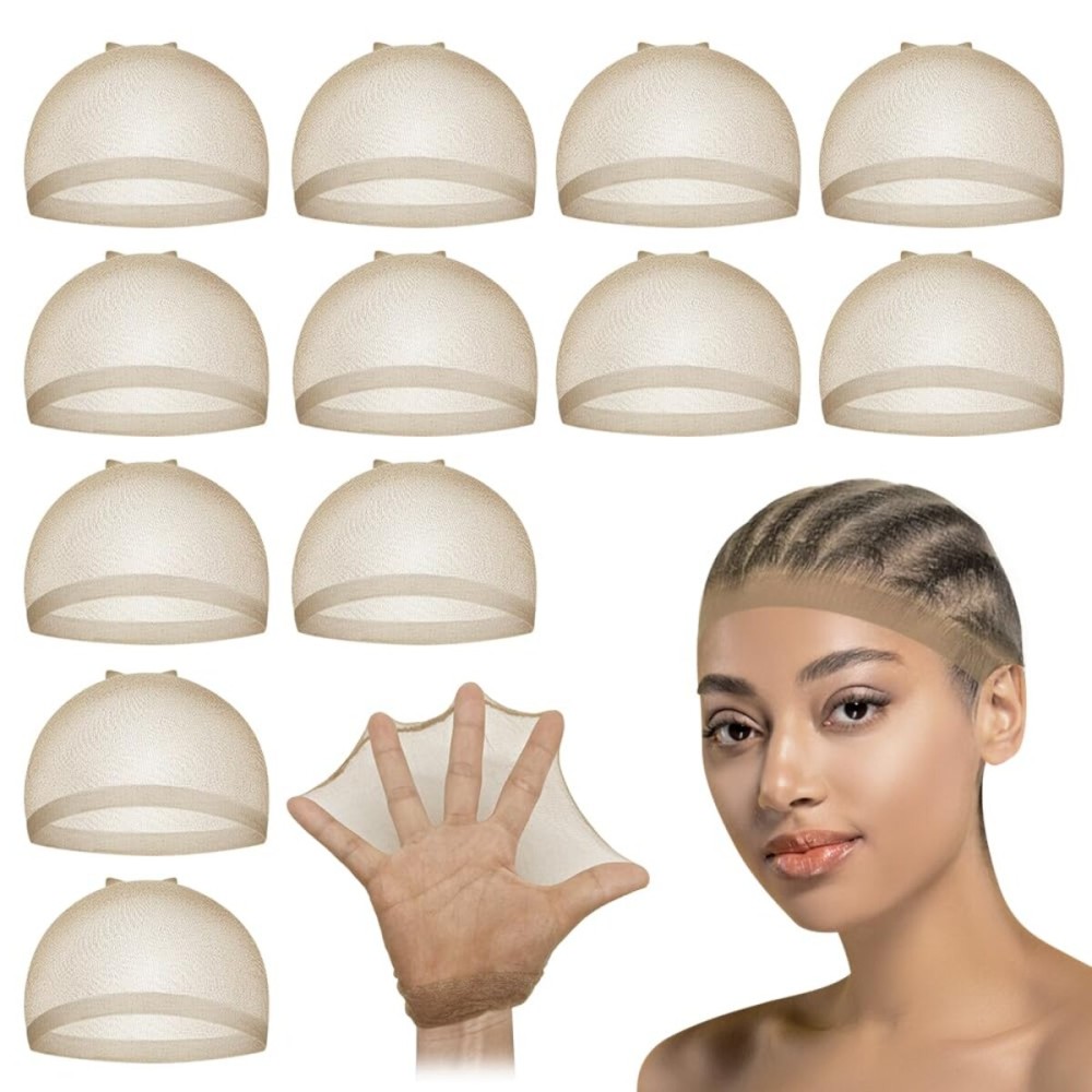 Dreamlover HD Wig Cap for Lace Front Wig, Bald Cap for Woman, Stocking Caps for Wigs, Light Brown, 12 Pieces